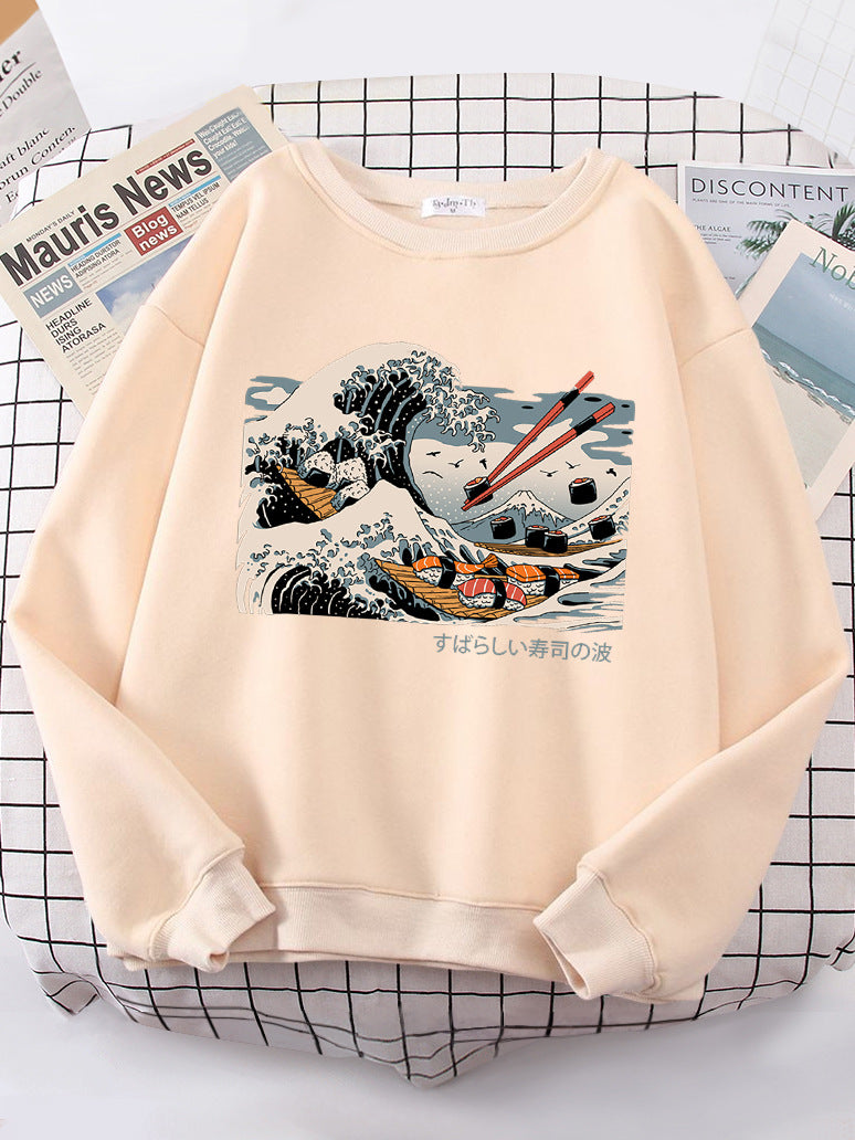 Damen Sweatshirt mit künstlerischem Wellen-Design und gemütlichem Schnitt Drune