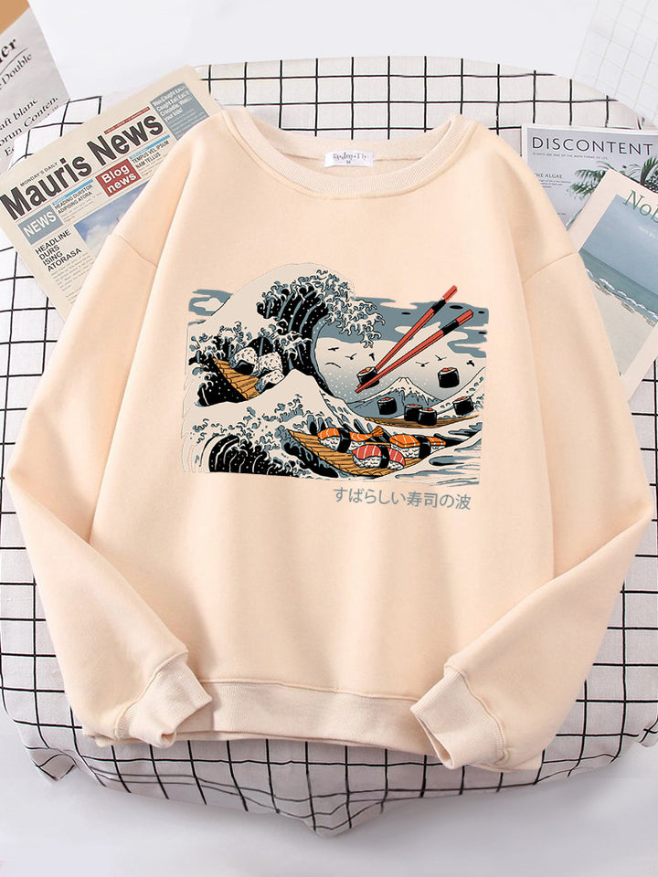 Damen Sweatshirt mit künstlerischem Wellen-Design und gemütlichem Schnitt Drune