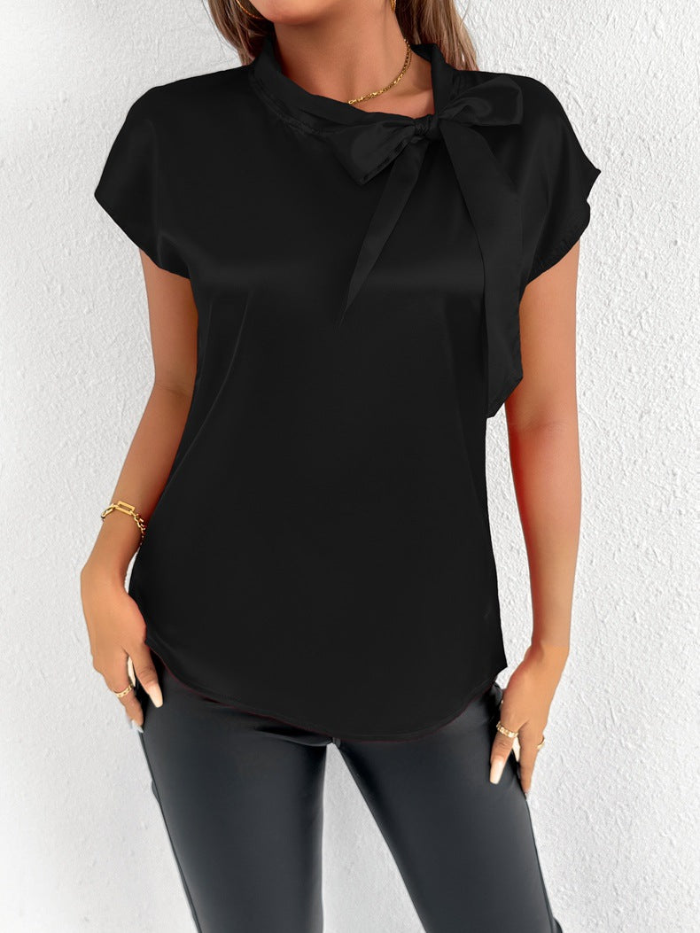 Damen Elegantes Top mit Schleifendetail und Stehkragen Drune