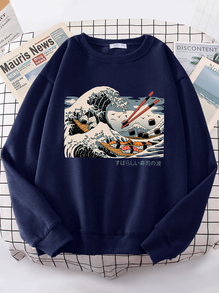 Damen Sweatshirt mit künstlerischem Wellen-Design und gemütlichem Schnitt Drune