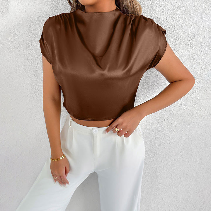 Damen Elegantes Kurzarm-Blusenshirt mit modernem Stehkragen Drune