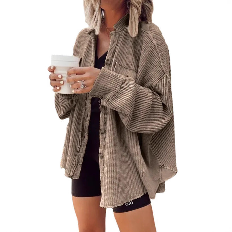 Damen lässige Baumwolljacke mit knöpfbarem Vorderteil und praktischen Taschen Drune