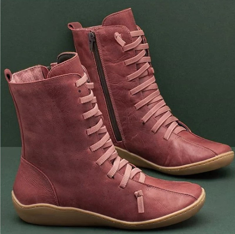Damen nan knöchelhohe Schnür-Boots mit seitlichem Reißverschluss, elastischen Schnürschlaufen und flexibler Gummilaufsohle Drune