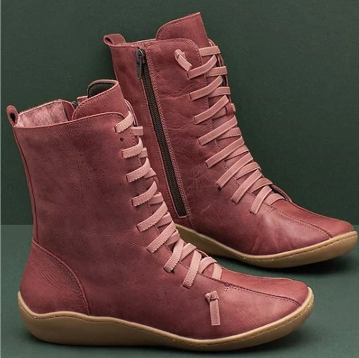 Damen nan knöchelhohe Schnür-Boots mit seitlichem Reißverschluss, elastischen Schnürschlaufen und flexibler Gummilaufsohle Drune
