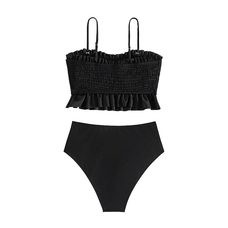 Damen Bikini-Set mit gerafftem Oberteil und hoch geschnittenem Unterteil Drune