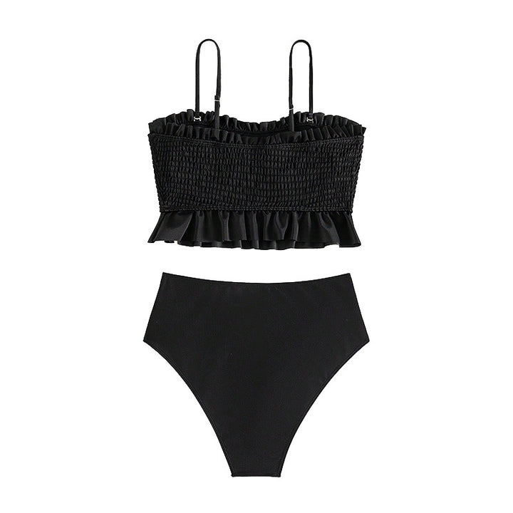 Damen Bikini-Set mit gerafftem Oberteil und hoch geschnittenem Unterteil Drune