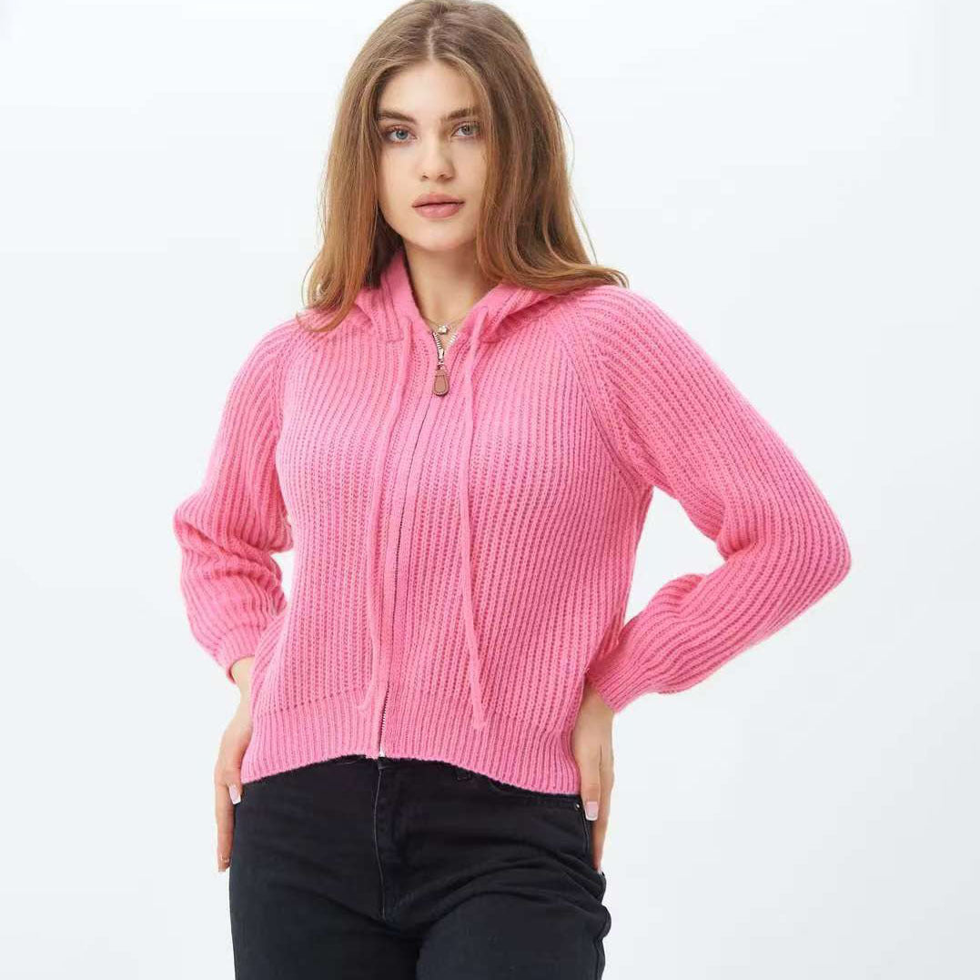 Damen Kuscheliger Kapuzenpullover im Rippdesign mit cropped Schnitt Drune