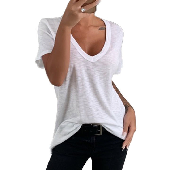Damen lässiges V-Ausschnitt T-Shirt mit lockerer Passform Drune