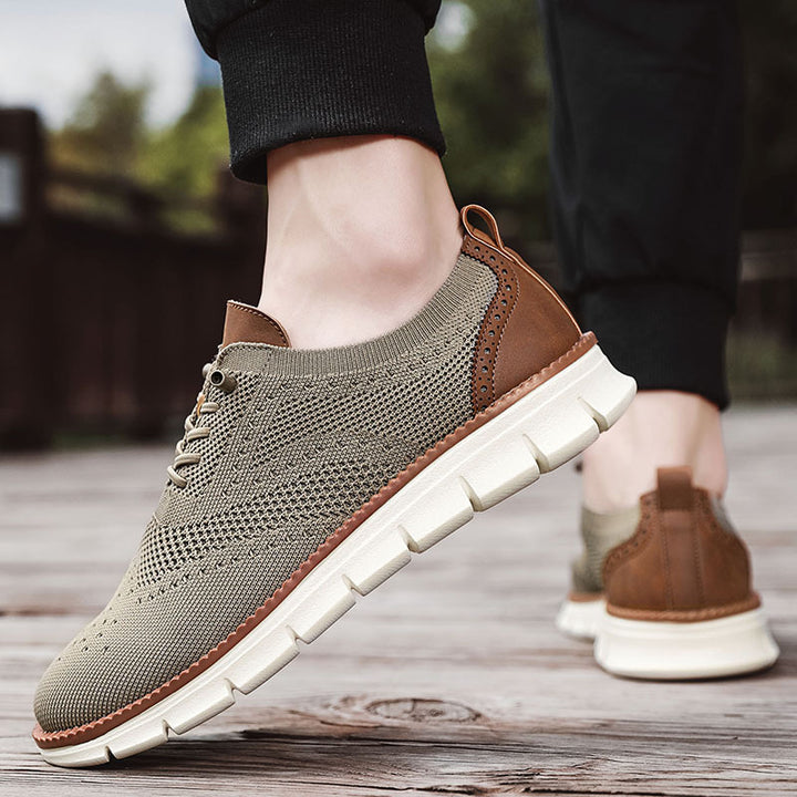 Herren nan gestrickter Business-Casual Schnürer mit Wingtip-Zierlochung und flexibler EVA-Sohle Drune
