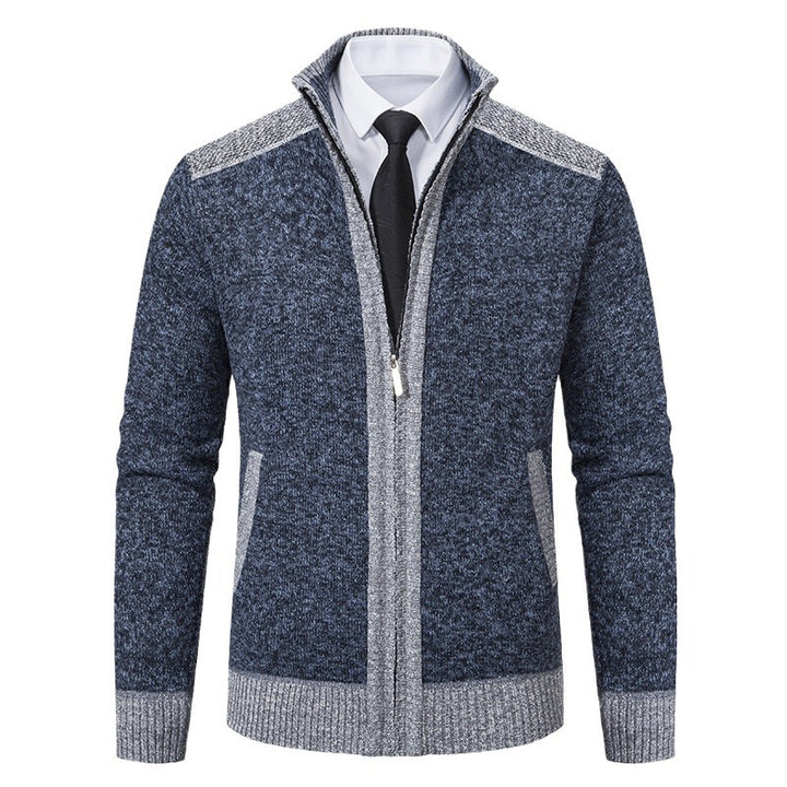 Herren elegante Strickjacke mit modernem Reißverschluss und hohem Kragen Drune