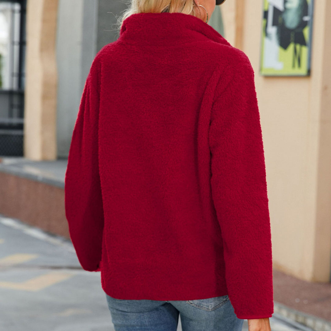 Damen Kuscheliger Fleece-Pullover mit Knopfleiste und Kängurutasche Drune