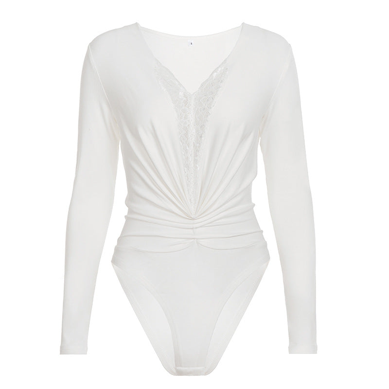 Damen Bodysuit mit tiefem V-Ausschnitt und elegantem Raffungselement Drune
