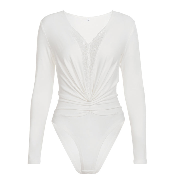 Damen Bodysuit mit tiefem V-Ausschnitt und elegantem Raffungselement Drune