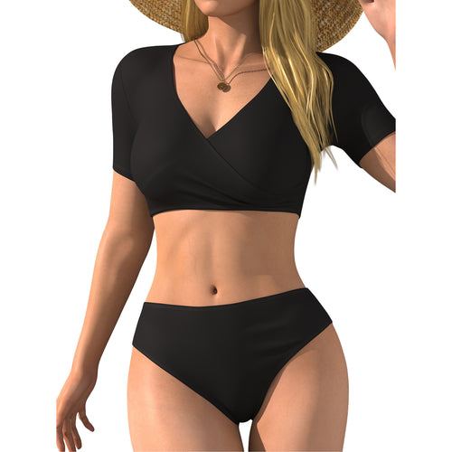 Damen Bikini-Oberteil mit Wickelschnitt und kurzen Ärmeln Drune