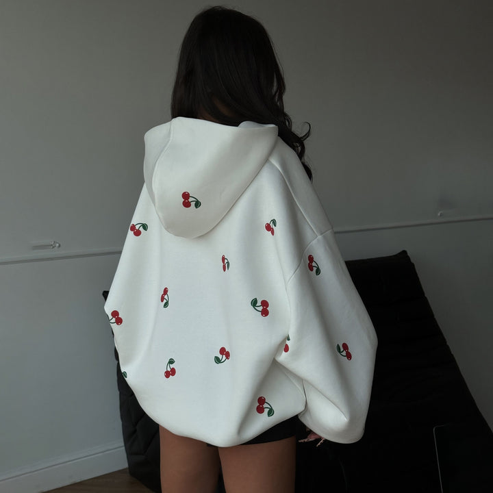 Damen Kapuzenjacke mit einzigartigem Kirschdesign und oversized Schnitt Drune