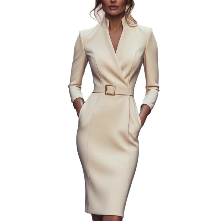 Damen elegantes Wickelkleid mit figurbetonter Silhouette und Gürtel Drune