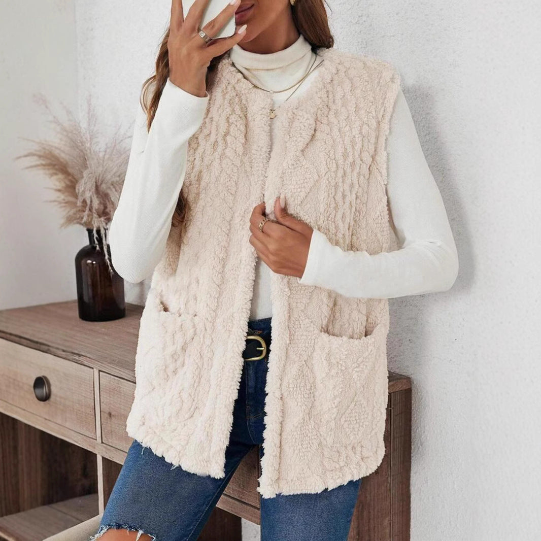 Damen Kuschelige Strickweste mit Taschen und elegantem Schnitt Drune