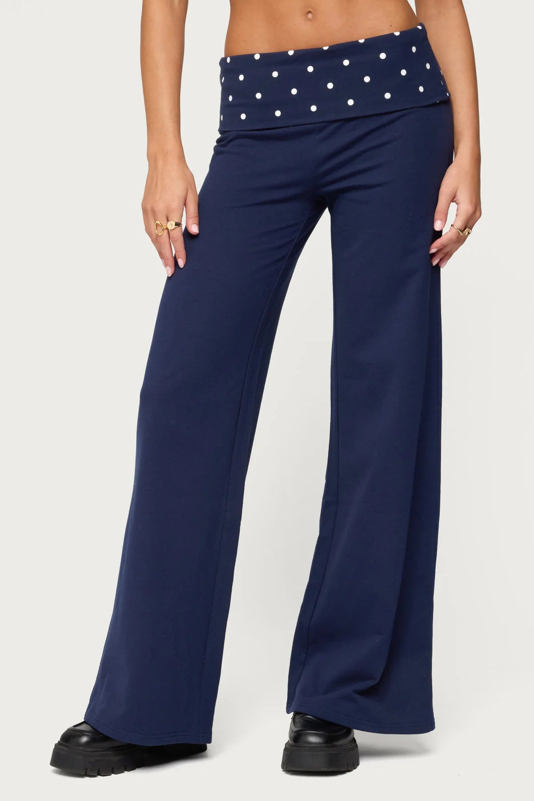 Damen weite Freizeit-Hose mit elastischem Bund und Pünktchenmuster Drune