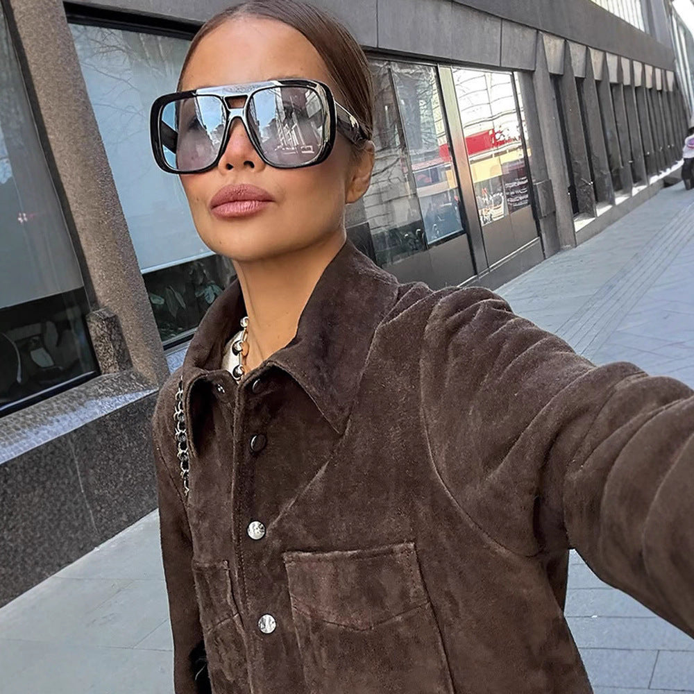 Damen Elegante Wildlederjacke mit praktischem Knopfverschluss Drune