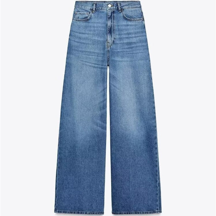Damen luftige und strukturierte Bluse mit Balloonärmeln und weiten Jeans Drune