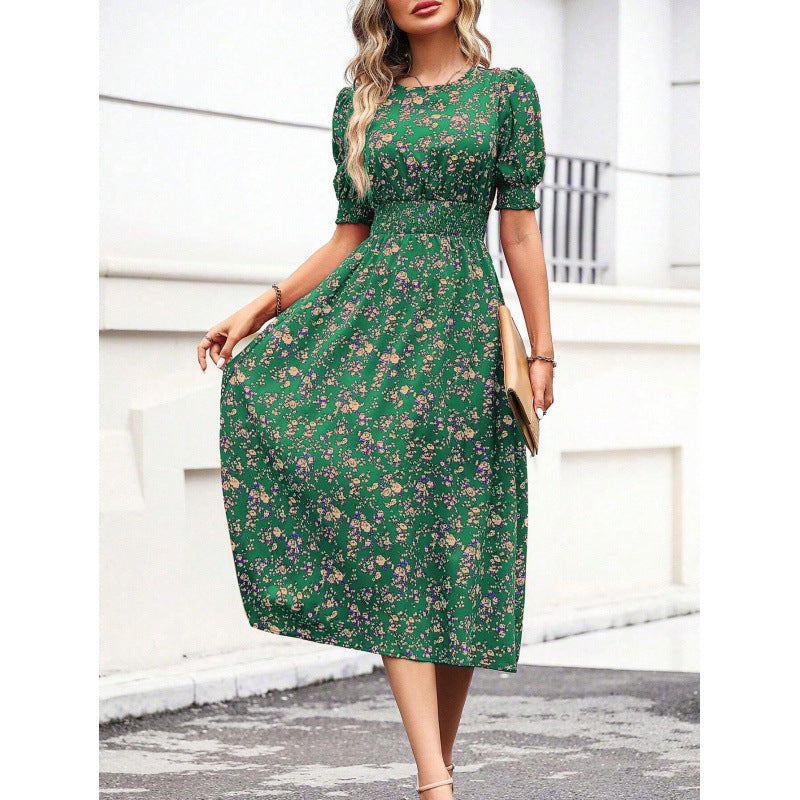 Damen Leichtes Blumendruck Maxi Kleid mit Smock-Taille Drune