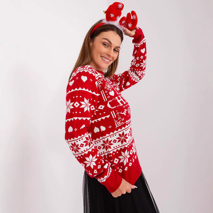 Damen Weihnachts-Pullover mit festlichem Motiv und kuscheligem Strick Drune