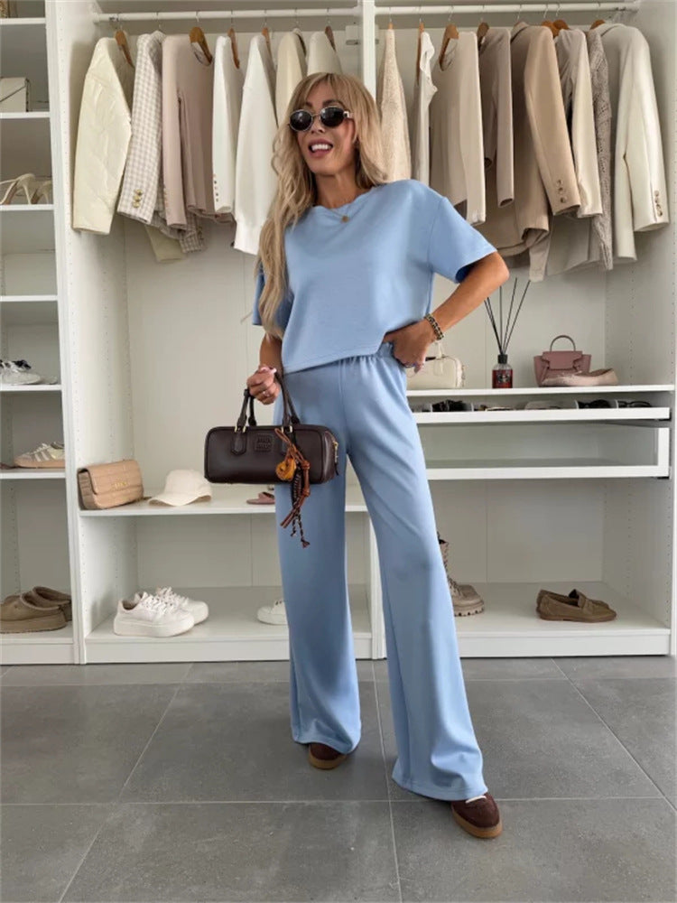 Damen Modisches Cropped Oberteil und weite Hose Set Drune