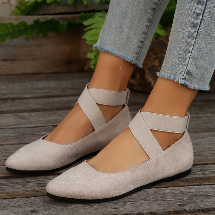 Damen Ballerina-Schuhe mit elastischen Kreuzbändern und rutschfester Sohle Drune