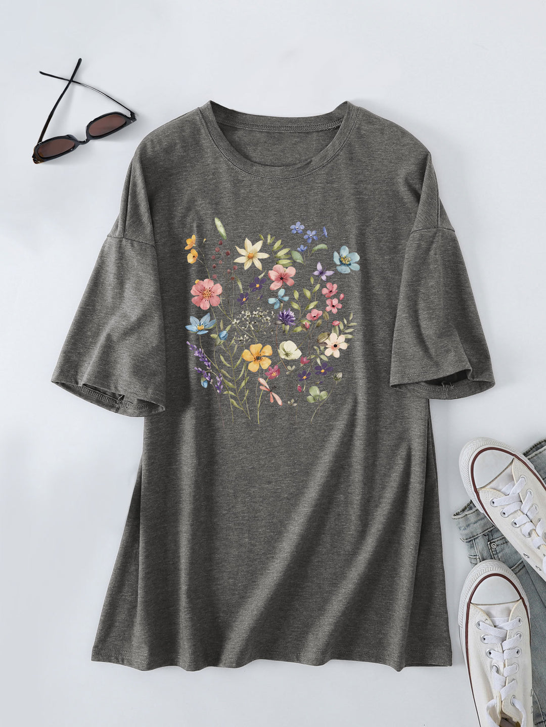 Damen lässiges Sommerblusenshirt mit floralem Druck Drune
