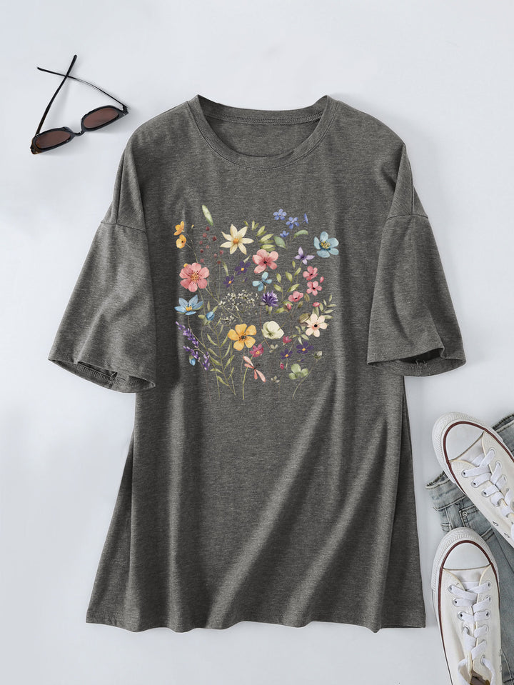 Damen lässiges Sommerblusenshirt mit floralem Druck Drune