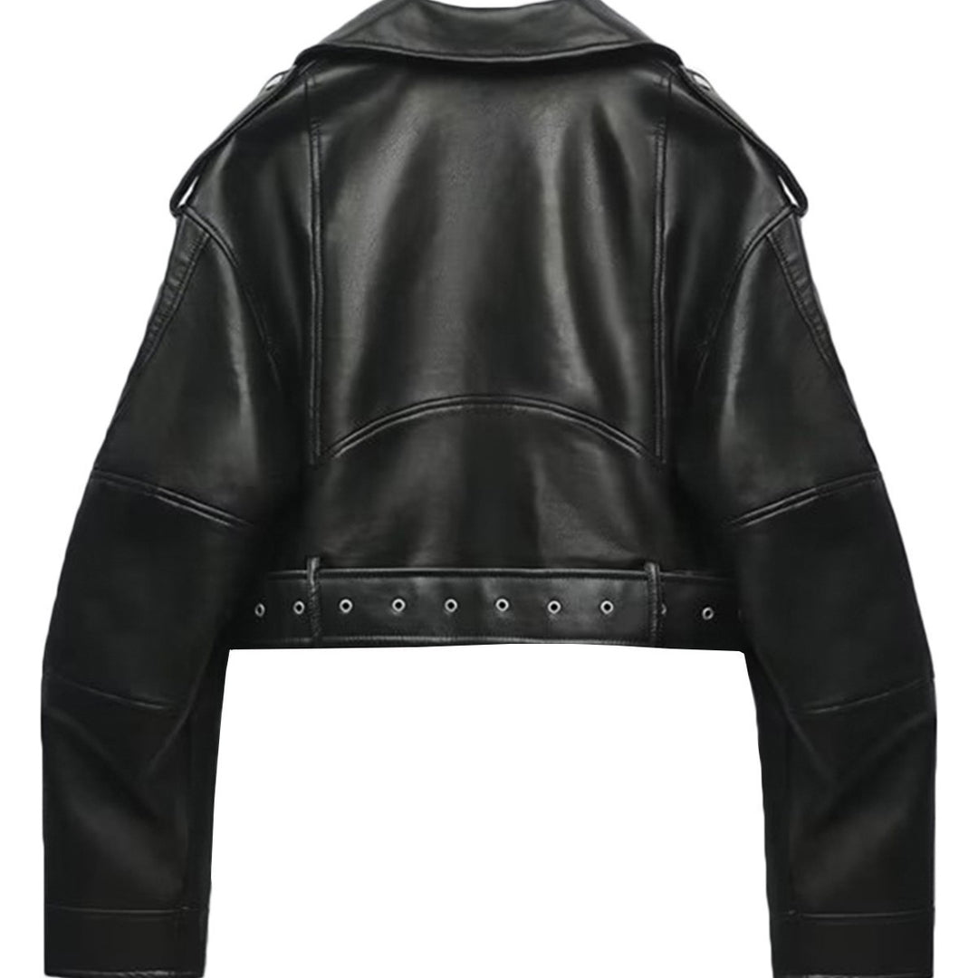 Damen modische Bikerjacke im minimalistischen Design mit praktischen Reißverschlusstaschen Drune