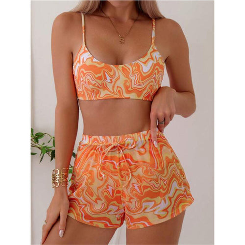 Damen Bikini-Set mit modischem Gummizug und trendy Wellenmuster Drune