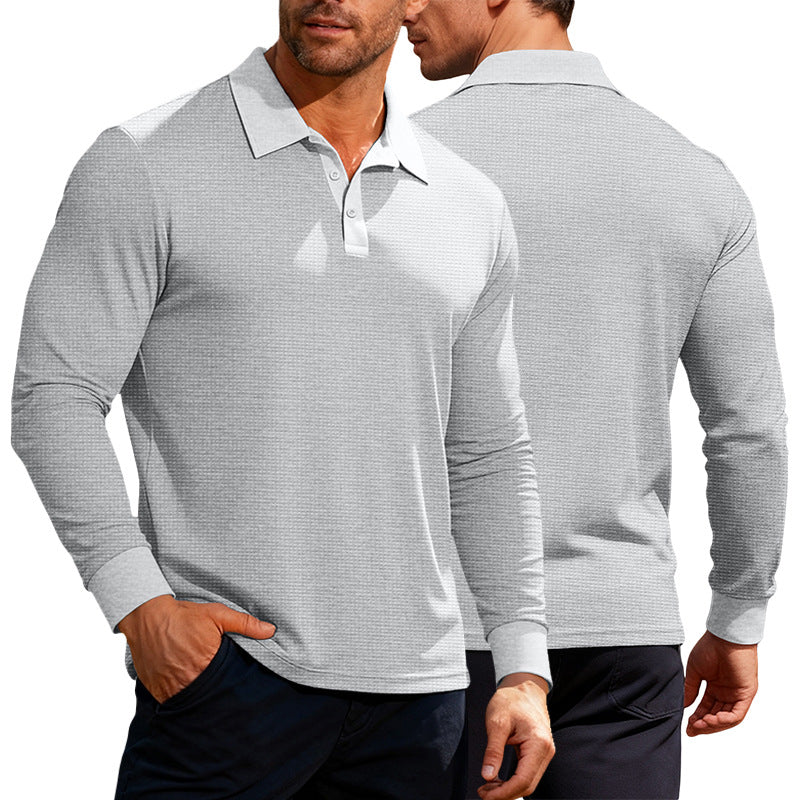 Herren nan Langarm-Poloshirt aus Waffelstrick mit schmaler Passform verdeckter Knopfleiste und Hemdkragen Drune