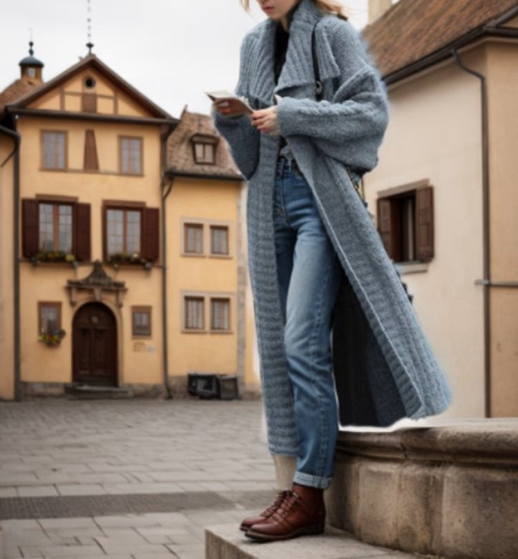 Damen Grobstrickmantel mit elegantem Schalkragen und strukturierter Oberfläche Drune