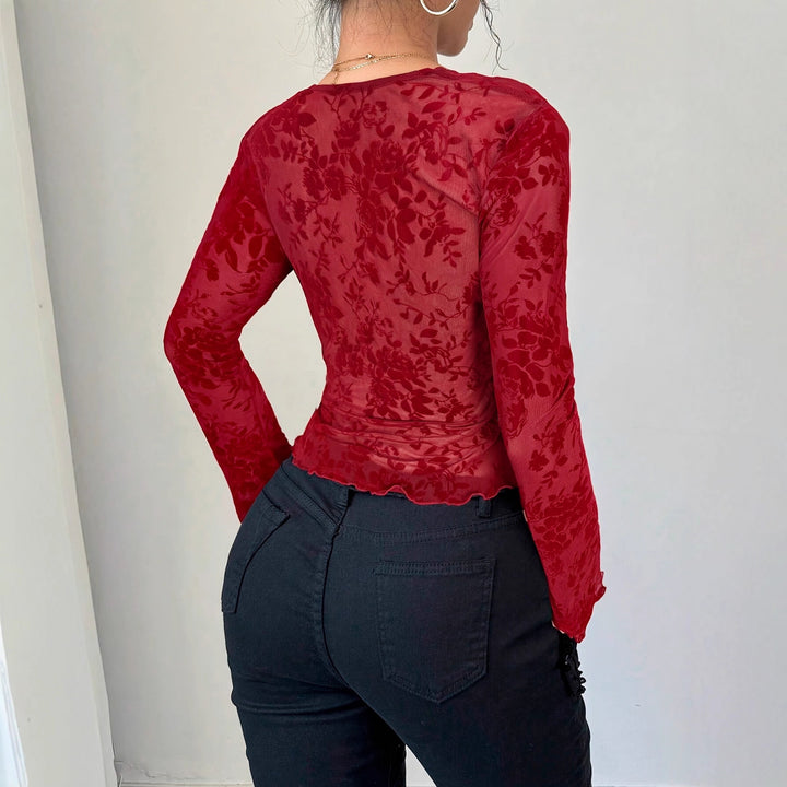 Damen Elegantes und verspieltes Oberteil mit floralen Spitzen-Details Drune
