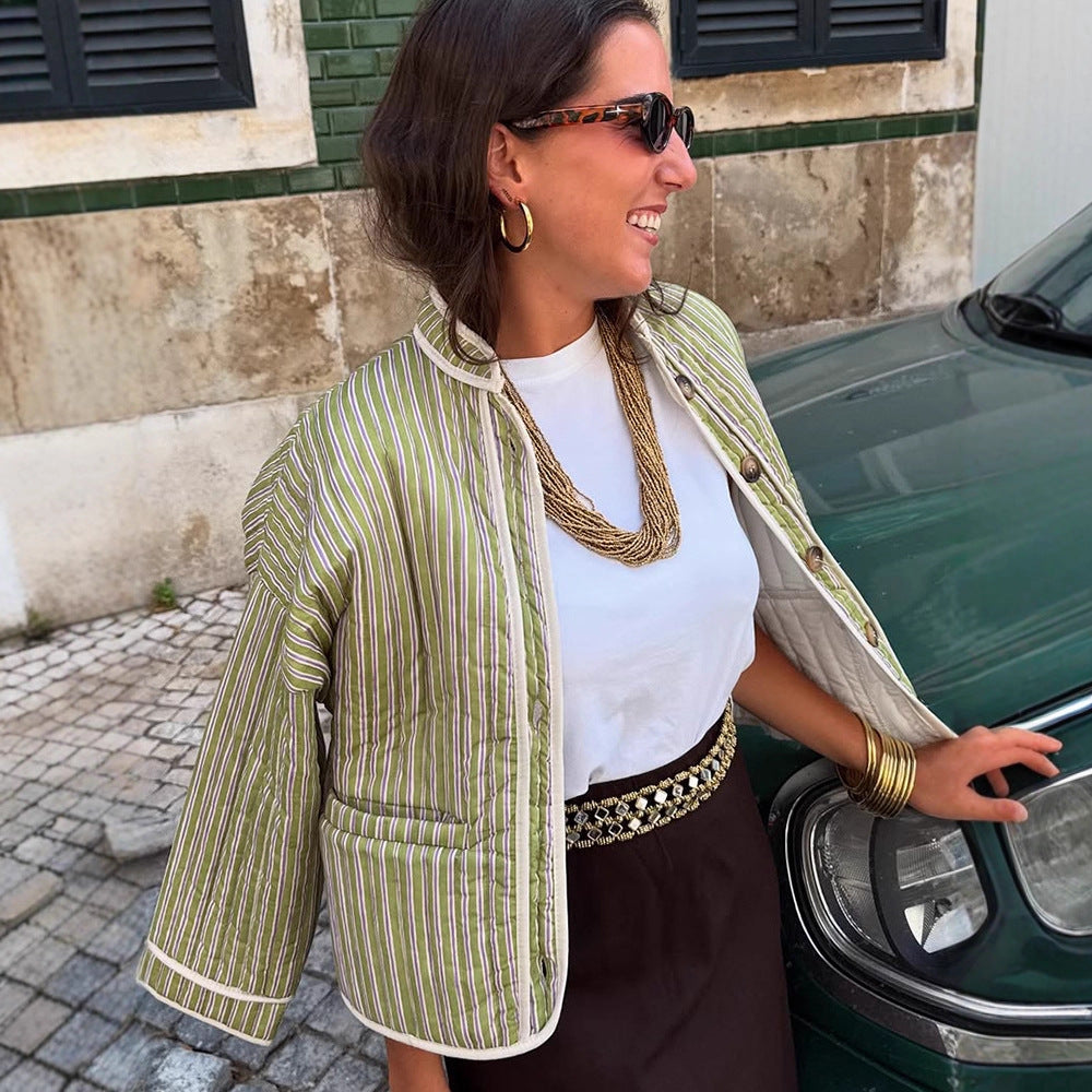Damen leichte Steppjacke mit modischem Streifenmuster Drune