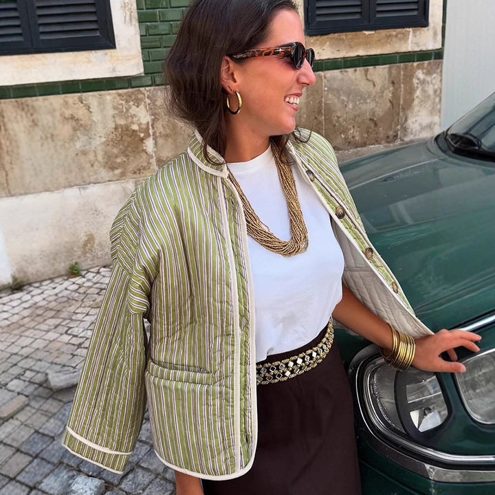 Damen leichte Steppjacke mit modischem Streifenmuster Drune