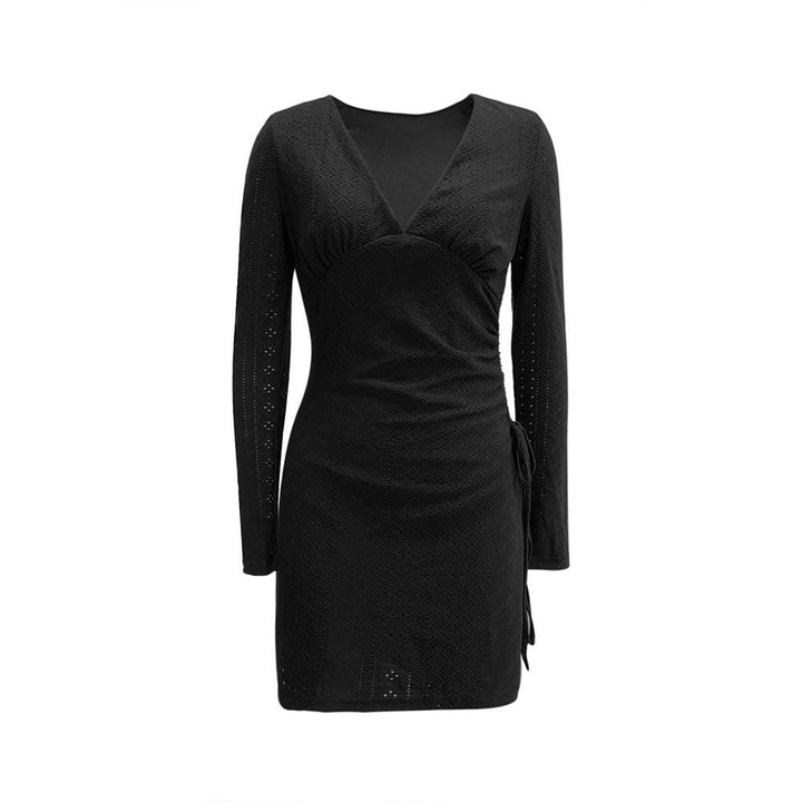 Damen Wickelkleid mit raffiniertem V-Ausschnitt und langen Ärmeln Drune