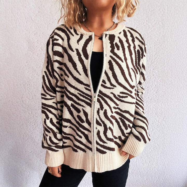 Damen modischer Cardigan mit auffälligem Tierdruck Drune