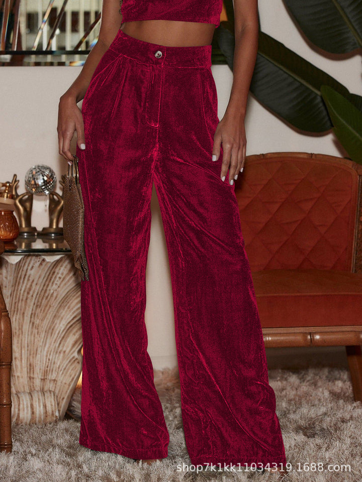 Damen elegante weite Samt-Hosen mit hohen Schlitzen Drune