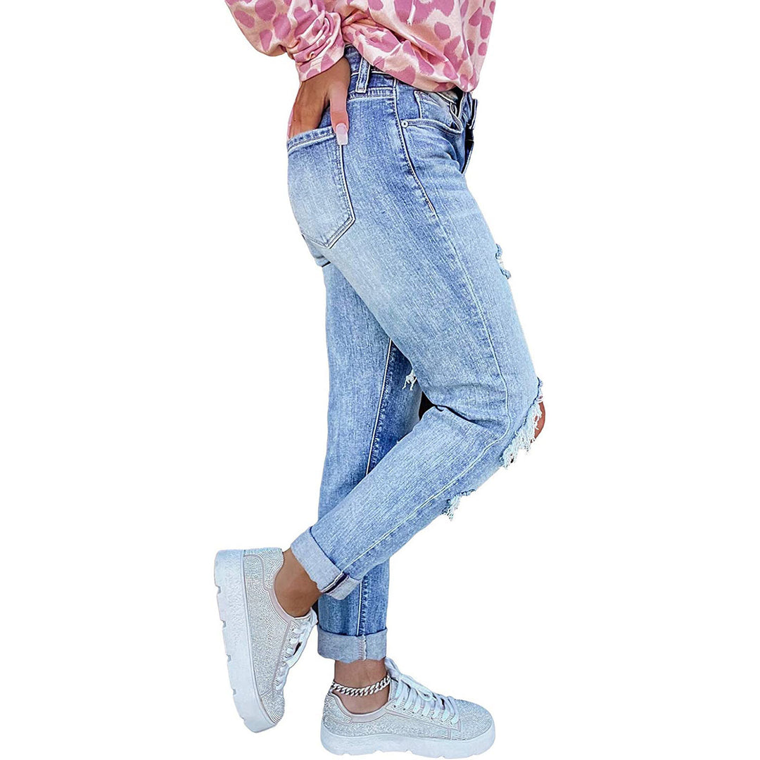 Femme High-Rise Distressed Boyfriend Jeans Drune