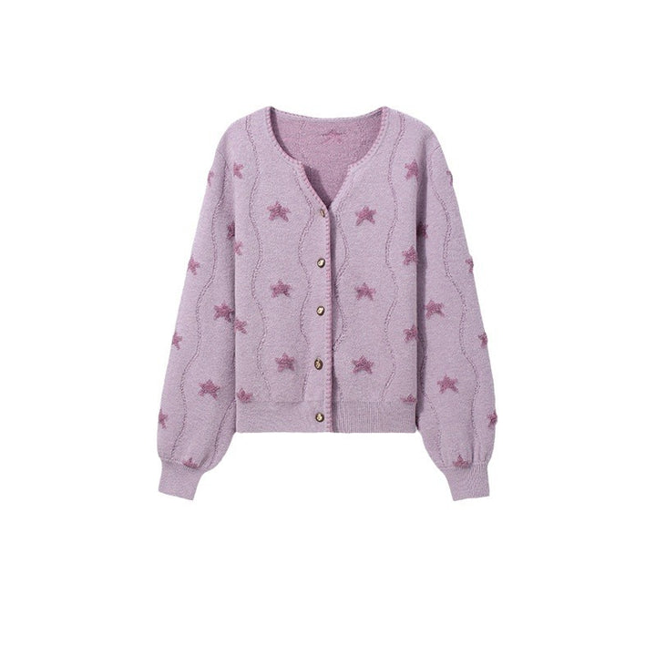 Damen Strickjacke mit Sternenmotiven und Knopfverschluss Drune