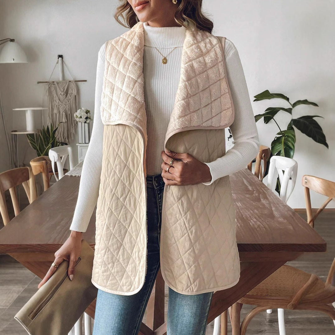 Damen Elegante Steppweste mit weitem Kragen und praktischen Taschen Drune