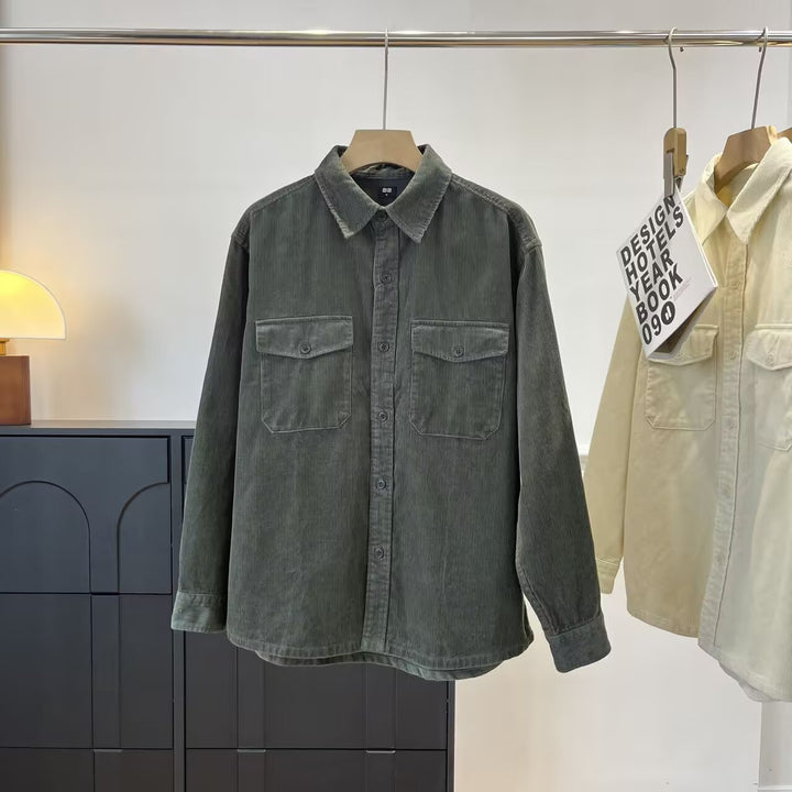 Damen lässige Kordhemdjacke mit praktischen Brusttaschen Drune