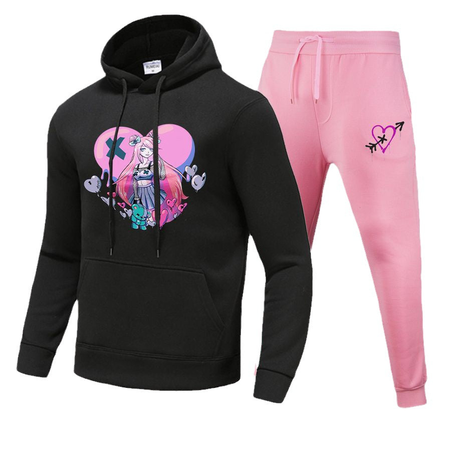 Damen Sportliches Hoodie- und Jogginghose-Set mit einzigartigem Grafikdesign Drune