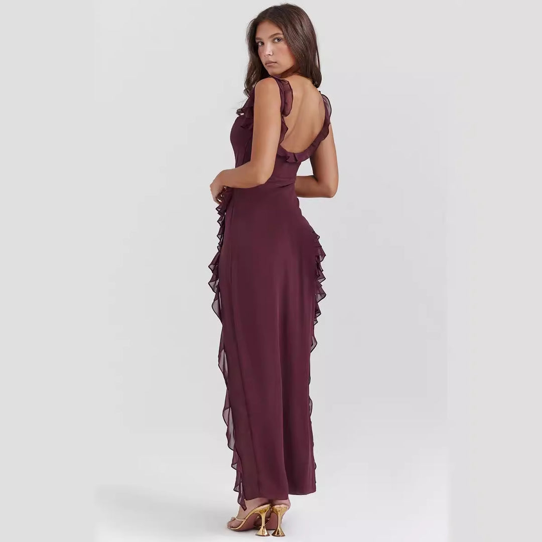 Damen Maxi-Kleid mit Rüschendetails und floralem Design Drune
