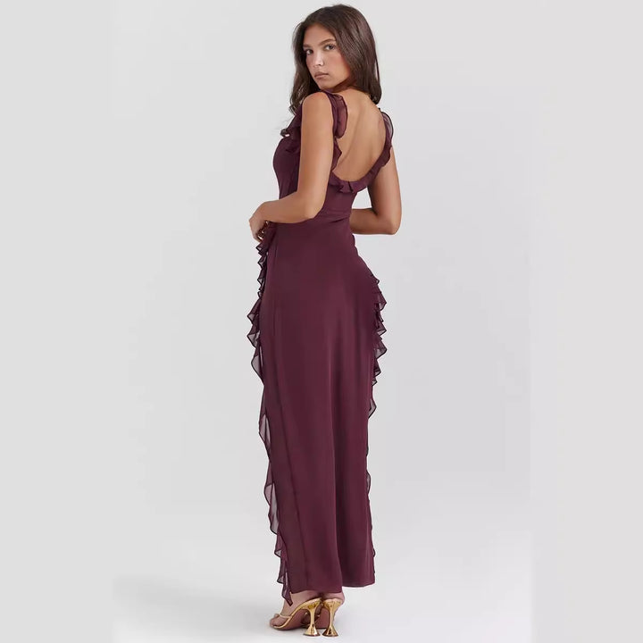Damen Maxi-Kleid mit Rüschendetails und floralem Design Drune