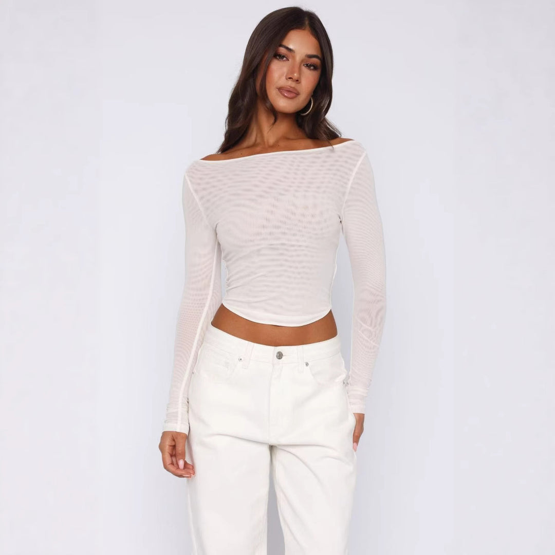Damen Elegantes Langarm-Top mit schöner Transparenz Drune