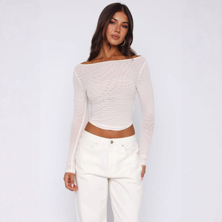 Damen Elegantes Langarm-Top mit schöner Transparenz Drune