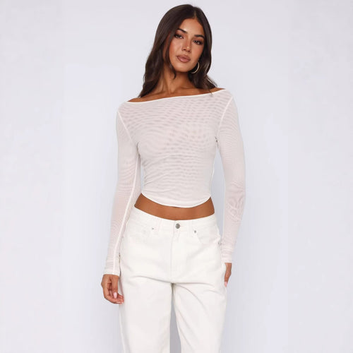 Damen Elegantes Langarm-Top mit schöner Transparenz Drune